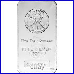 5 oz. Highland Mint Silver Bar Walking Liberty Design. 999+ Fine