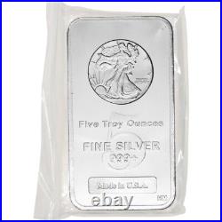 5 oz. Highland Mint Silver Bar Walking Liberty Design. 999+ Fine