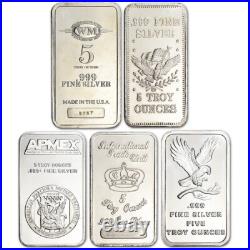 5 oz Silver Bar Random Brand Secondary Market. 999 Fine TEN 10 Bars