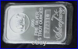5 oz Silver Bar Silver Towne. 999 Fine Silver Prospector Cert # 272310