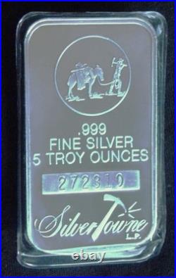 5 oz Silver Bar Silver Towne. 999 Fine Silver Prospector Cert # 272310
