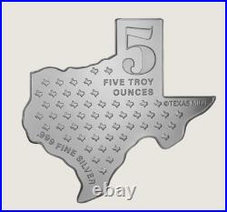 5 oz Texas Mint Silver Shaped Bar. 999 Fine Silver IN CAPSULE