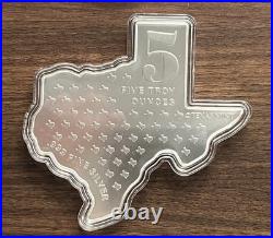 5 oz Texas Mint Silver Shaped Bar. 999 Fine Silver IN CAPSULE