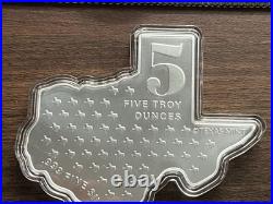 5 oz Texas Mint Silver Shaped Bar. 999 Fine Silver IN CAPSULE