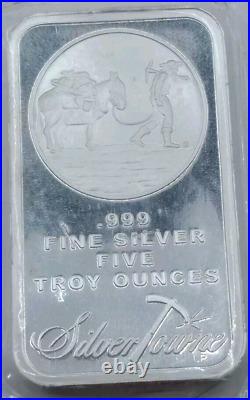 5oz 999 Fine Silver Bullion Bar Ingot SilverTowne Donkey Miner Goldrush Art USA