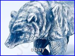 8 oz Hand Poured Silver Bar. 999 Fine Grizzly Bear 3D Cast Bullion Art Statue
