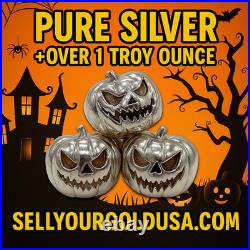 925.999 Fine Silver Jack-O-Lantern Pumpkin 33.5g Halloween Bullion Art