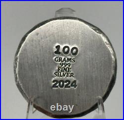 999 Fine Silver 100 Gram Boneyard Bullion Wild Pig Hand Poured 2024 Eagle
