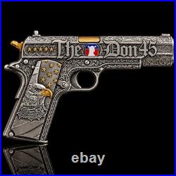 999 Fine Silver 1 oz Bullion Trump Gangster Gun. 45 Caliber The Don 45