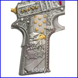 999 Fine Silver 1 oz Bullion Trump Gangster Gun. 45 Caliber The Don 45