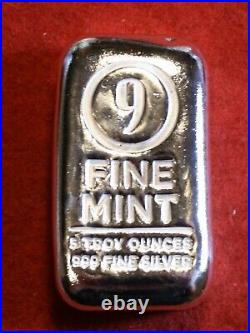 9Fine Mint 5 oz. 999% Silver Cast Poured Bar Bullion