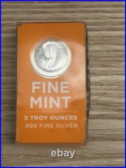 9 FINE MINT 5 Troy Ounces. 999 Fine Silver Bar
