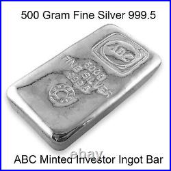 ABC Mint 500 Grams 999.5 Fine Silver Bullion Investor Ingot Bar Australian Made