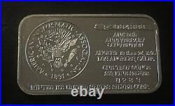 ANA 84th Anniversary Silver Bar Los Angeles Calif. Plane. 999 Fine Silver Ounce