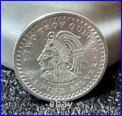 AZTEC CALENDAR/CUAUHTEMOC, 2oz. 999 FINE SILVER ART ROUND, NICE