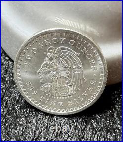 AZTEC CALENDAR/CUAUHTEMOC, 2oz. 999 FINE SILVER ART ROUND, NICE