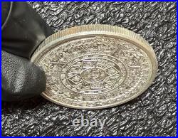 AZTEC CALENDAR/CUAUHTEMOC, 2oz. 999 FINE SILVER ART ROUND, NICE
