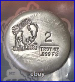 Bison Bullion 2 Troy Oz Silver Round 999 Fine Silver! Beautiful Swirls