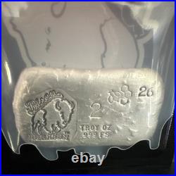 Bison Bullion 2 ozt. 999 Fine Silver Hand Poured Bar Bullion-Unopened Package