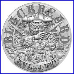 Blackbeard Pirate Ship 1 oz. 999 fine silver BU round in capsule