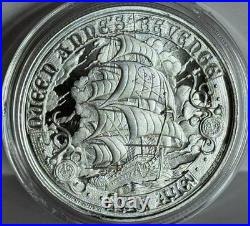 Blackbeard Pirate Ship 1 oz. 999 fine silver BU round in capsule