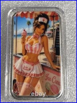 Bullion Baddies 1 oz. 999 Fine Silver Art Bar Ice Cream Pin-Up Design