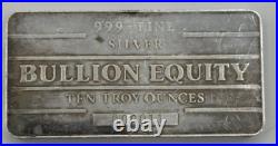 Bullion Equity 10 Troy Ounces 999 Fine Silver Bar Cast Finish #003011 SC