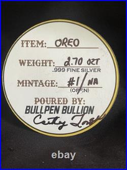 Bullpen Bullion OREO #1 2.70 oz. 999 Fine Silver Hand Poured COA Coin Bar