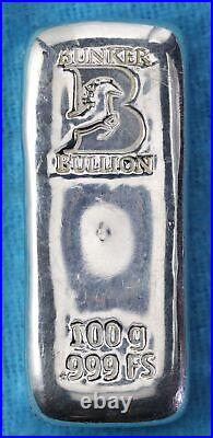 Bunker Bullion 100 gram. 999 Fine Silver Poured Loaf Bar