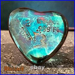 Bunker Bullion 2 ozt. 999 Fine Silver Italian Marble Camouflage Toned Heart