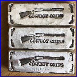 COWBOY COINS Lever Gun 3ozt 999+ Fine Silver Bar Hand Poured & Hammered Silver