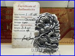 Custom Poured Silver Chinese Dragon. 999 Fine Silver Bar
