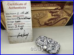Custom Poured Silver Chinese Dragon. 999 Fine Silver Bar