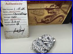Custom Poured Silver Chinese Dragon. 999 Fine Silver Bar