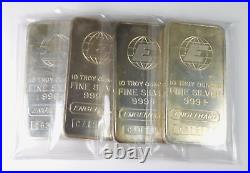 Engelhard 10 Troy oz. 999+ Fine Silver Bar Globe Logo