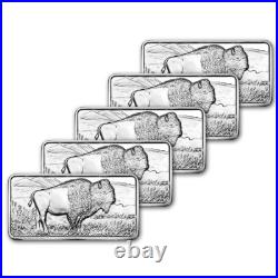 FIVE (5) 10 oz. Highland Mint Silver Bar Buffalo Design. 999 Fine