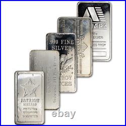 FIVE (5) 10 oz. Silver Bar Random Brand Secondary Market. 999 Fine FIVE (5) 10 oz. Silver Bar Random Brand Secondary Market. 999 Fine