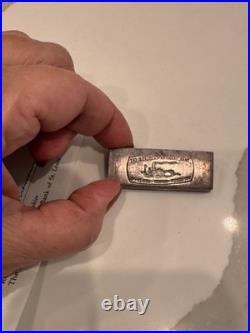 Fine Silver Poured. 999+ Bar Boatmen's National Bank 2 Troy Ounces COA 1970