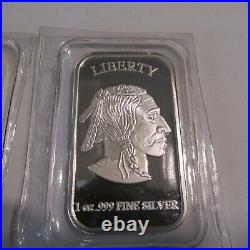 Five 1 oz. 999 Fine Silver Indian Head Buffalo Bullion Bars