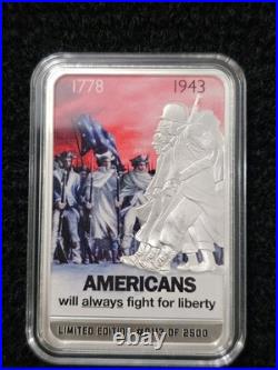 Freedom's Sake Americans fight for Liberty 2 ozt. 999 Fine Silver Bullion Bar