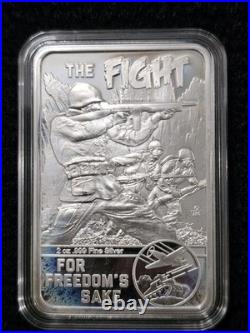 Freedom's Sake Americans fight for Liberty 2 ozt. 999 Fine Silver Bullion Bar