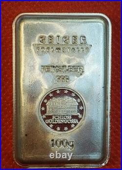 Geiger Edelmetalle 100 Gram. 999 Fine Silver Bar
