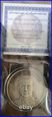 Gen James Mad Dog Mattis + Donald Trump. 999 Fine Silver 1 oz each, 2 oz total