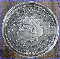 Gen James Mad Dog Mattis + Donald Trump. 999 Fine Silver 1 oz each, 2 oz total