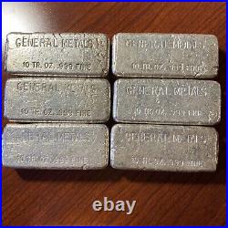General Metals 10 oz Silver Poured Vintage Bullion Bar. 999 Fine Silver