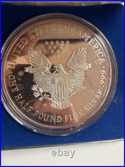 Giant One Half Pound Fine Silver Eagle. 999 Pure 8 Oz Troy Proof American Eagle