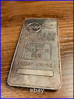 Gold Way Assayers Refiners Silver 10 Troy Ounce Art Bar. 999 Fine Silver RARE