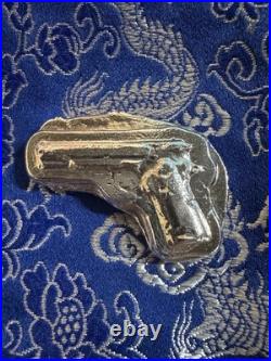 Hand Poured 0.999 Fine Silver Bullion Bar Gun Design 1.99 Ozt