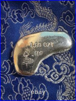 Hand Poured 0.999 Fine Silver Bullion Bar Gun Design 1.99 Ozt