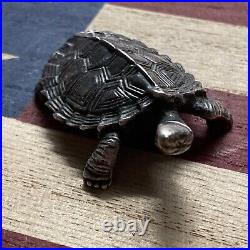 Hand Poured RARE 999 Fine Silver Turtle Antiqued Statue By J. C. Metals WithCoa
